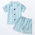 thumbnail image 3 of Gubotare Toddler Baby Girl Summer Pajamas Set Striped Short Sleeve Tops and Shorts 2 Piece Sleepwear Nightgown Pjs Outfit 4T 5T (Green,4-5 Years), 3 of 4