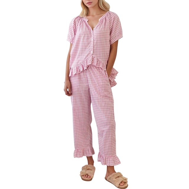Conjunto de pijama COZYPOIN ropa de cama para maternidad de algodón a cuadros vichy