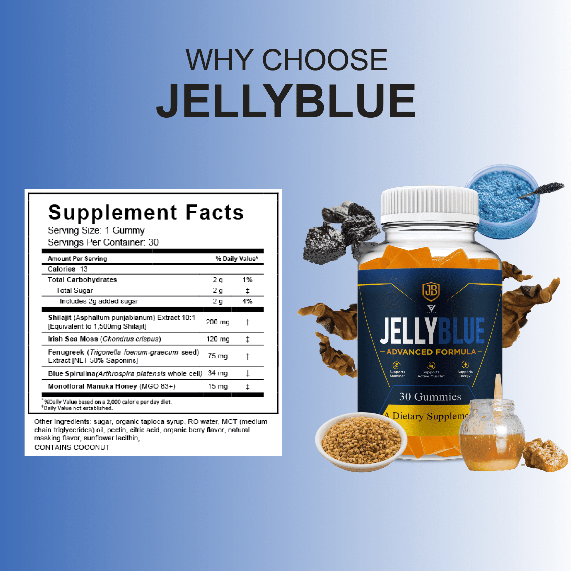 (5 Pack) JellyBlue Advanced Gummies, Jelly Blue Male Supplement (150 Gummies)