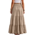 thumbnail image 3 of Womens Elegant Flowy Maxi Skirt Pleated Tiered Cotton Linen A-Line Elastic Waist Midi Skirt, 3 of 8
