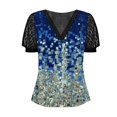 thumbnail image 2 of Gibobby Camiseta de Manga Corta con Cuello en V Top manga corta con cuello en V encaje informal con estampado moda para mujer(Azul celeste,G), 2 of 4