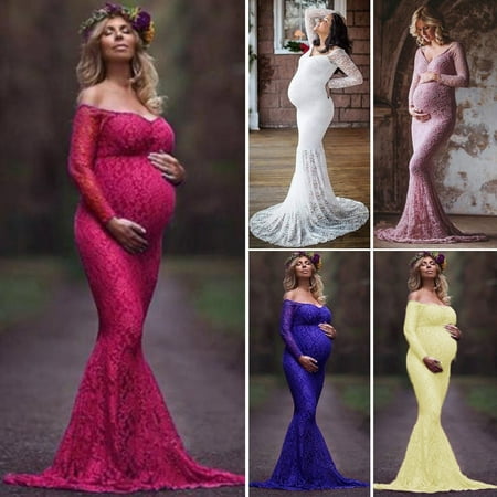 Pregnant Womens Maxi Dress Lace Gown Maternity Photography Maternity Photo (Best Dresses For Maternity Photos)