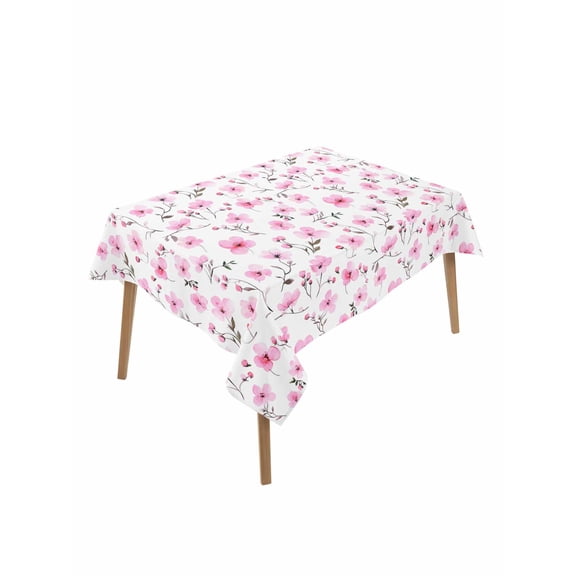 Pink Spring Floral Table Cloth, Summer Botanical Elegant Waterproof Tablecloth for Rectangle Tables, Reusable Washable Fabric Table Cover for Restaurant Kitchen Dining Tables 52"x70"