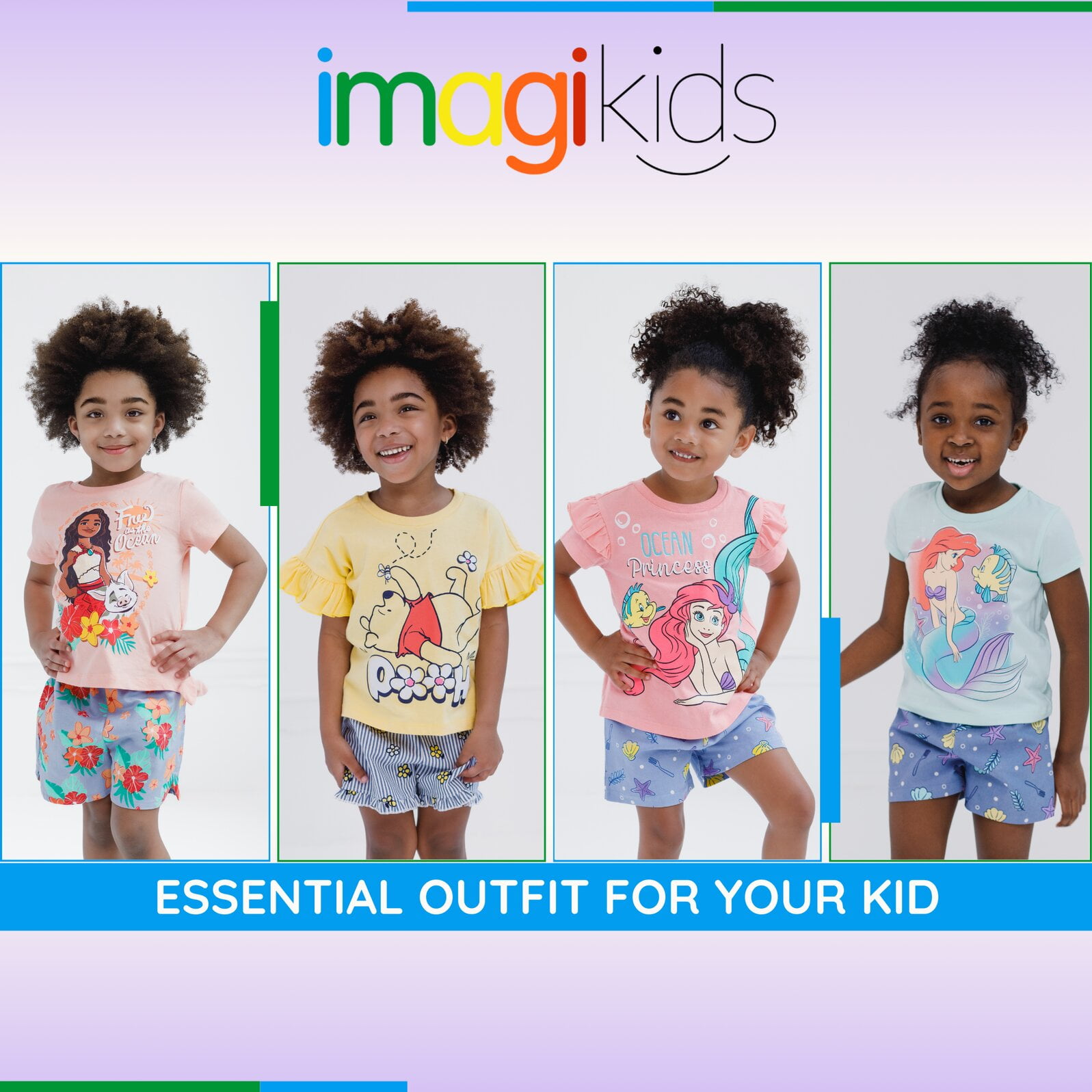 Disney Princess Little Mermaid Ariel T-Shirt and Chambray Shorts Outfit Set Infant to Big Kid