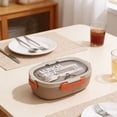 thumbnail image 6 of Divided Bento Lunch Box With Fork and Spoon, Microwave Meal Prep Container With Clear Lid, Khaki, 6 of 6