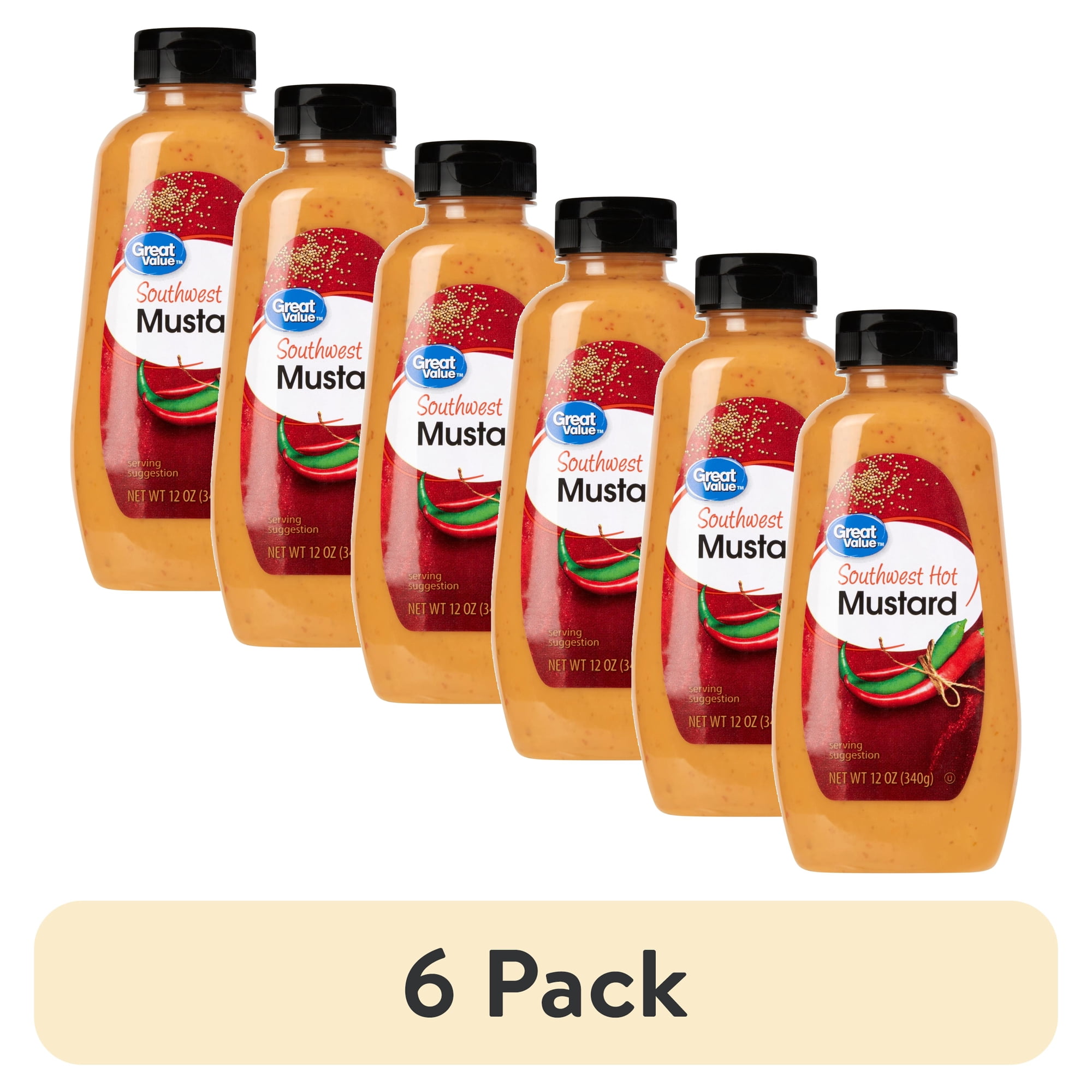 (6 pack) Great Value Southwest Hot Mustard, 12 oz