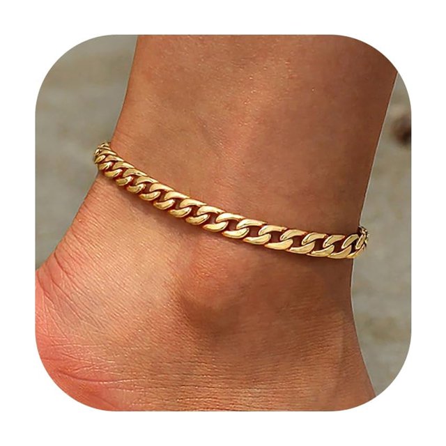 Pulsera Tobillera U7 Ajustable 21.5-26.5 cm Chapada en Oro