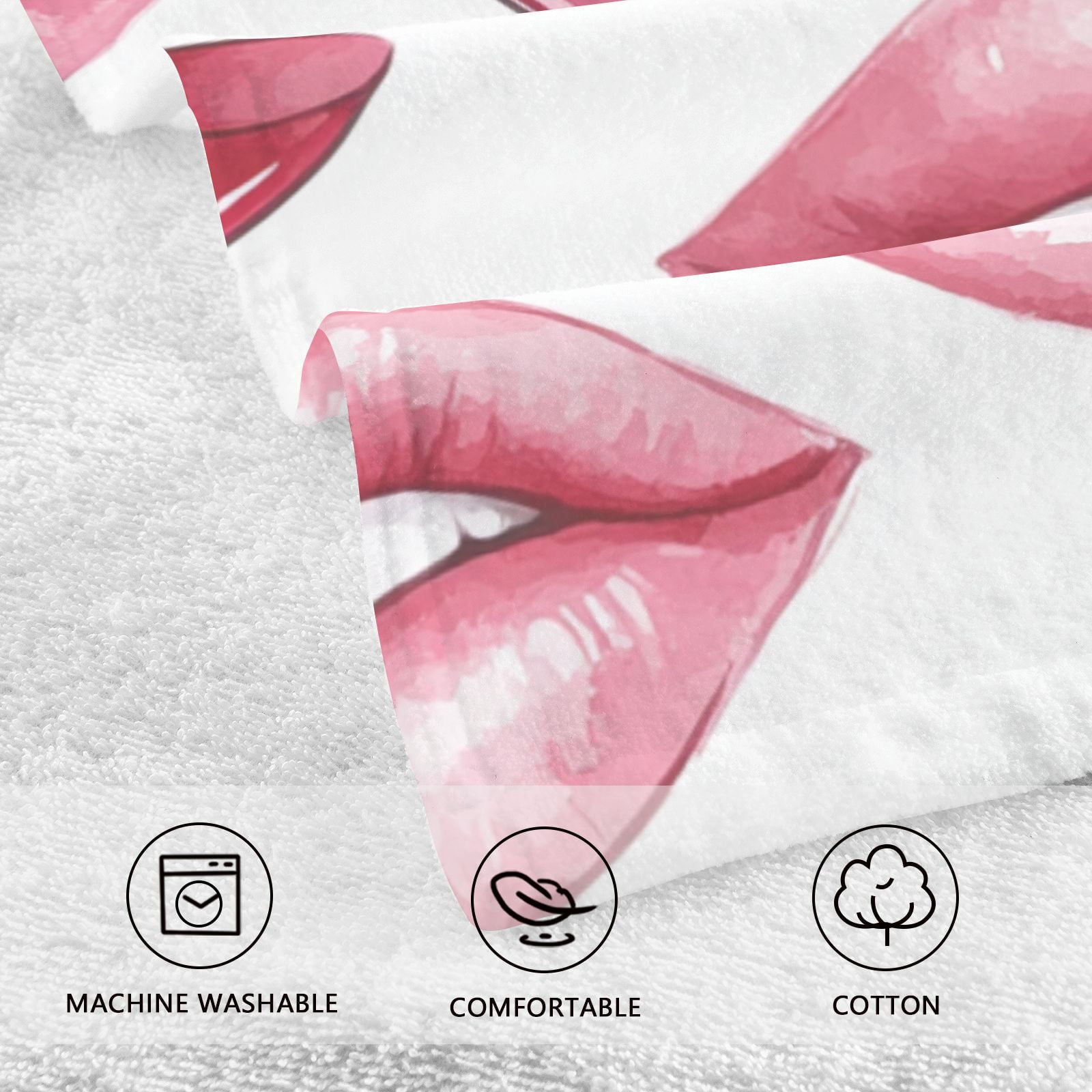 Lips Hand Towels Cotton Bath Towels Large Face Towels Absorbent for Bathroom 2 Packs