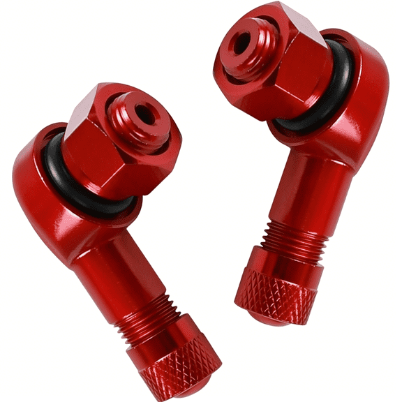 LADYGYM 2PCS 90 Degree Motorcycle Tire Valve Stems, Leakproof CNC Aluminum Wheel Valve Stems with Rubber Ring, Universal for Most 10-11.3 mm Diameter Tubeless Tires, Motorcycle Accessories (Red)