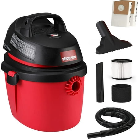 

2.5 Gallon 2.0 Peak HP Wet/Dry Vacuum Portable Compact Shop Vacuum with Top Handle Wall Bracket & Attachments