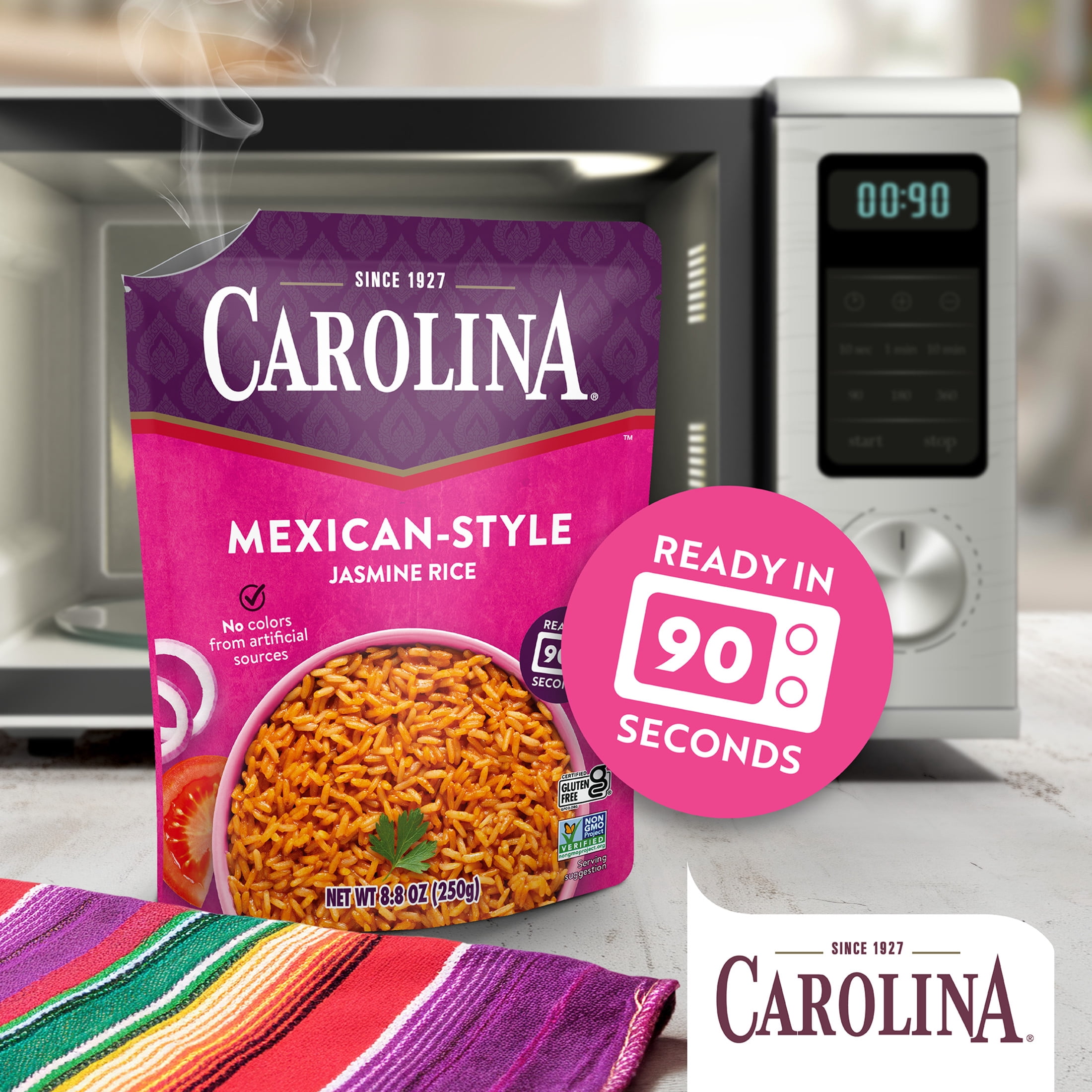 (3 pack) Carolina Mexican Style Jasmine Rice, Ready to Heat 90 Seconds, Gluten Free, Microwaveable Rice, 8.8 oz