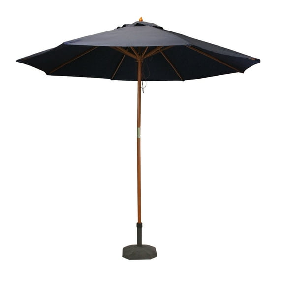 9' Outdoor Patio Market Umbrella - Navy Blue and Cherry Wood