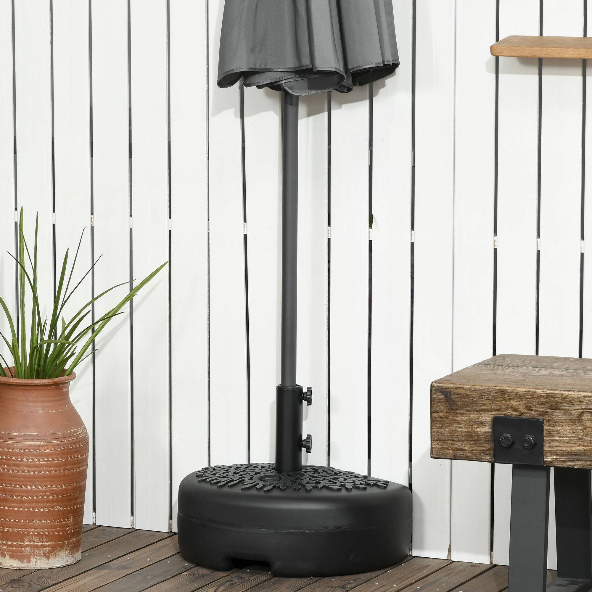 Dranite 45 lbs Half Round Umbrella Base, Black Patio Umbrella Stand,Fits 1.5" or 2" Pole