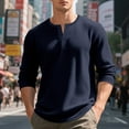 thumbnail image 5 of KHONTS Men's Henley Long Sleeve Shirts Waffle Button up T-Shirt Lightweight Thermal Undershirts Navy M, 5 of 9