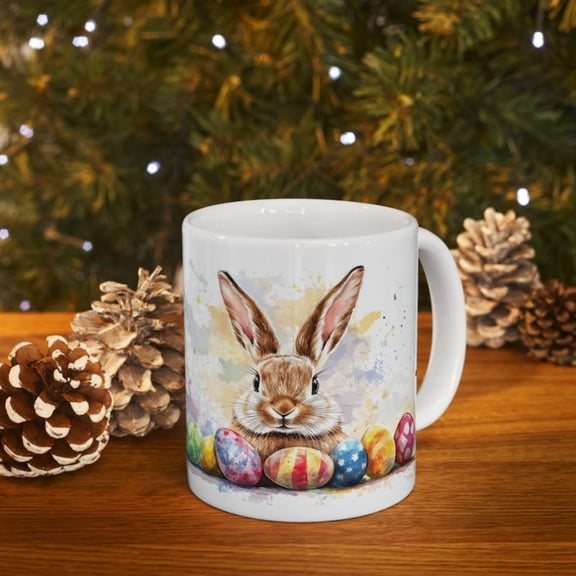 Easter Bunny Ceramic Coffee Mug Drated Easter Egg Cup.