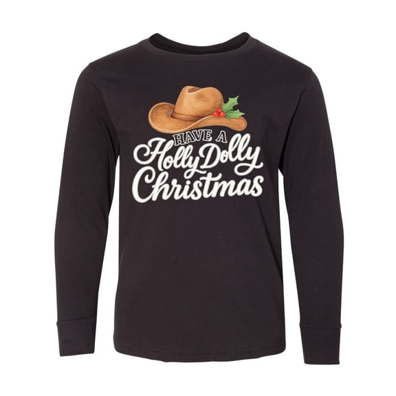 Inktastic Holly Dolly Christmas Cowboy Hat Festive Long Sleeve Youth T-Shirt