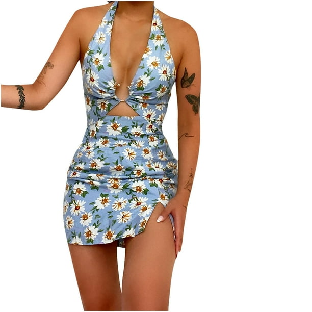 Traje de baño con estampado sin espalda y cuello halter sexy de verano para mujer a la moda Fridja hj3797
