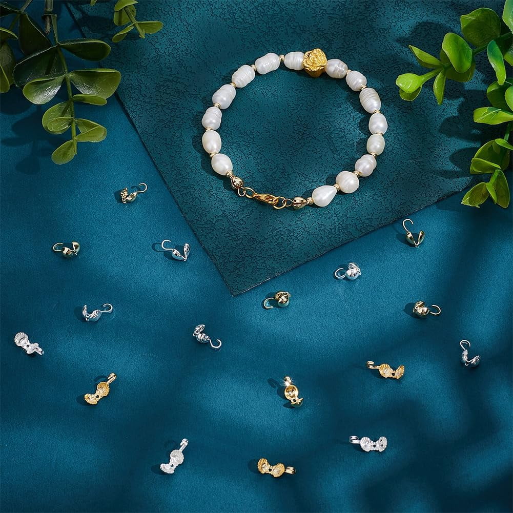 200pcs 10 Styles Brass Bead Tips Crimp Beads Kit for Jewelry Making Knot Cover Crimp Bead Covers Calotte Ends Clamshell Knot Cover for Bracelets Necklaces Making Mixed Color