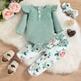 thumbnail image 5 of Bjutir Cute Toddler Baby Bodysuits Set Girls Long Sleeve Ribbed Romper Bodysuits Floral Printed Pants Headbands Outfits For 18 Months, 5 of 8
