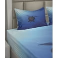thumbnail image 2 of Ambesonne Ocean Fitted & Top Sheet Set with Shams, Sea Turtle in Deep Sea, Aqua Navy Brown, 2 of 4