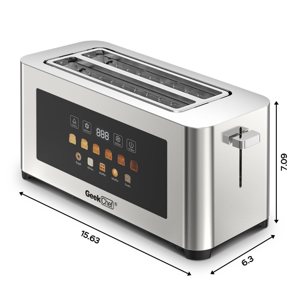 4-Slice Toaster with Extra-Wide Entrance - Stainless Steel Surface, LED Display Touch Panel, Automatic Shut-Off & Anti-Jam, Easy Clean & Cord Storage for Family