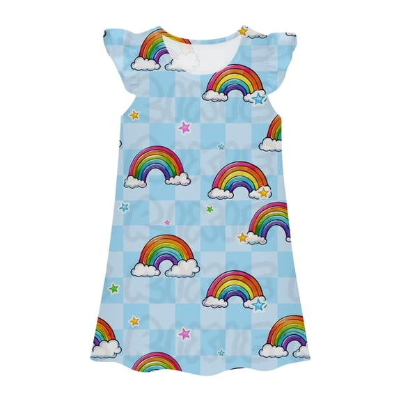 Shadoumai Little Girl Dresses Flutter Sleeve Easter's Day Cute Prints Outerwear Suspender Dress Flower Summer Dresses for Girl