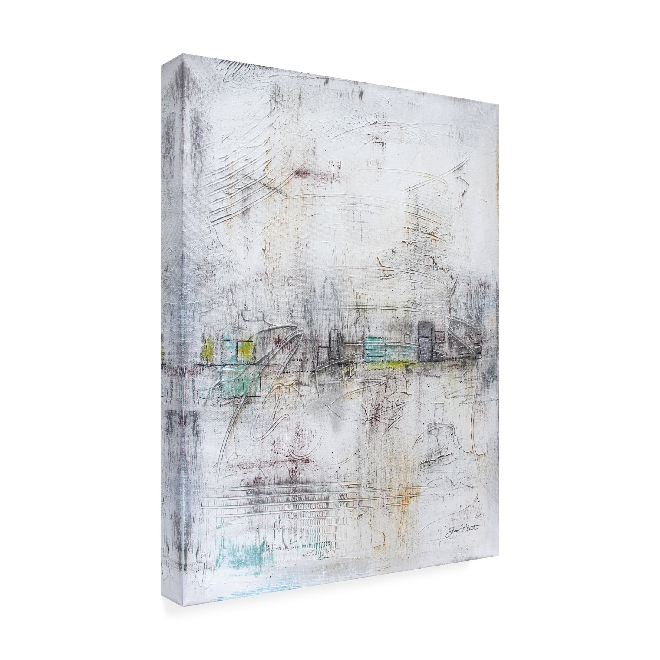Canvas Wall Art - Jean Plout 'Abstract Aqua Horizon A' Wall Art for Living Room, Bedroom, or Office Décor by Trademark Fine Art - 18 x 24 Inches