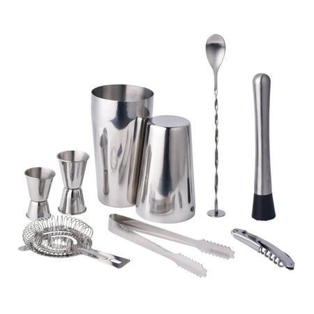 Travel Bar Tools 9 Pcs Set Cocktail Shaker Stainless Steel Bartender Tools Mixer - Professional Stainless Steel Bar Tools ()