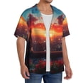 thumbnail image 2 of Disketp Cat Watching City Sunset Men's Hawaiian, Shirts Button Down Holiday Beach Shirts-{sizeName}-Medium, 2 of 5