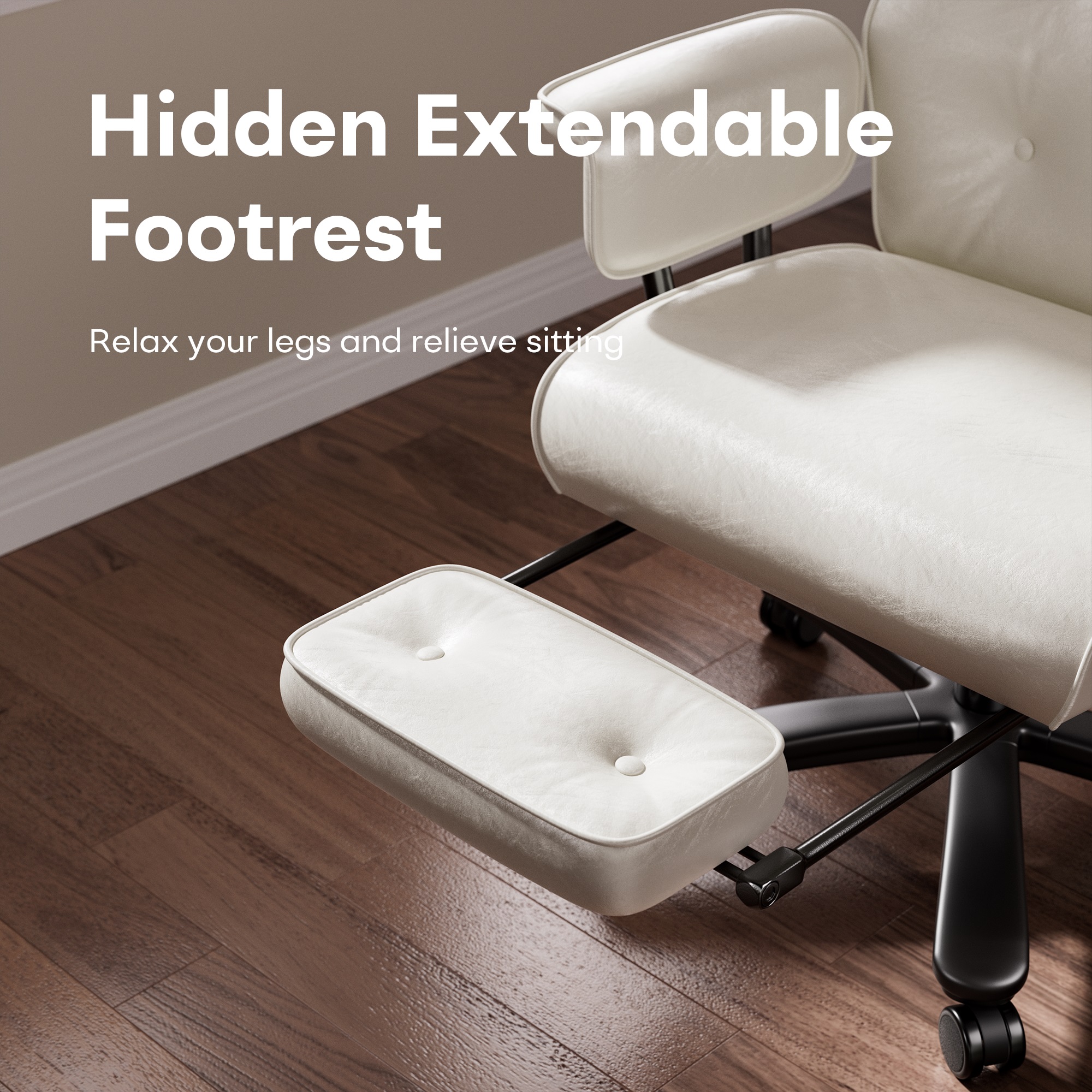 Ninecer Reclining Office Chair with Footrest, Big and Tall Desk Chair 400lbs, Adjustable Height Computer Chair, Thick Cushion & Lumbar Support, Swivel Office Chair with Arms, White