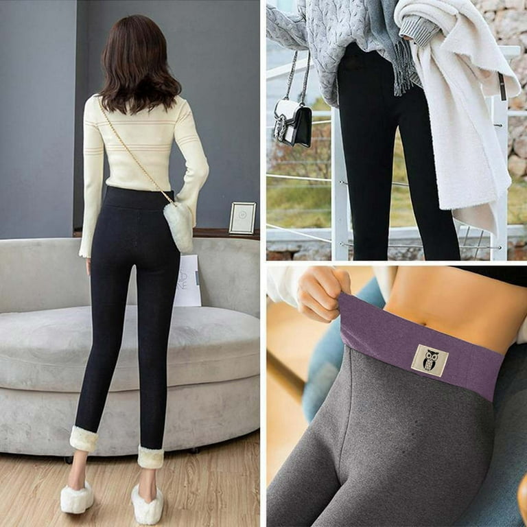 VSSSJ Women s Tight Thickening Cashmere Pants Slim Fit Cute Owl Print High Waist Legging Pants Winter Stretch Thermal Comfortable Trousers Black02 S