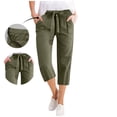 thumbnail image 4 of WCMZJ Capris Pants for Women Cotton Linen Casual Summer 2025 Straight Wide Leg Loose Drawstring Elastic Waist Cropped Trouser Army Green L, 4 of 5