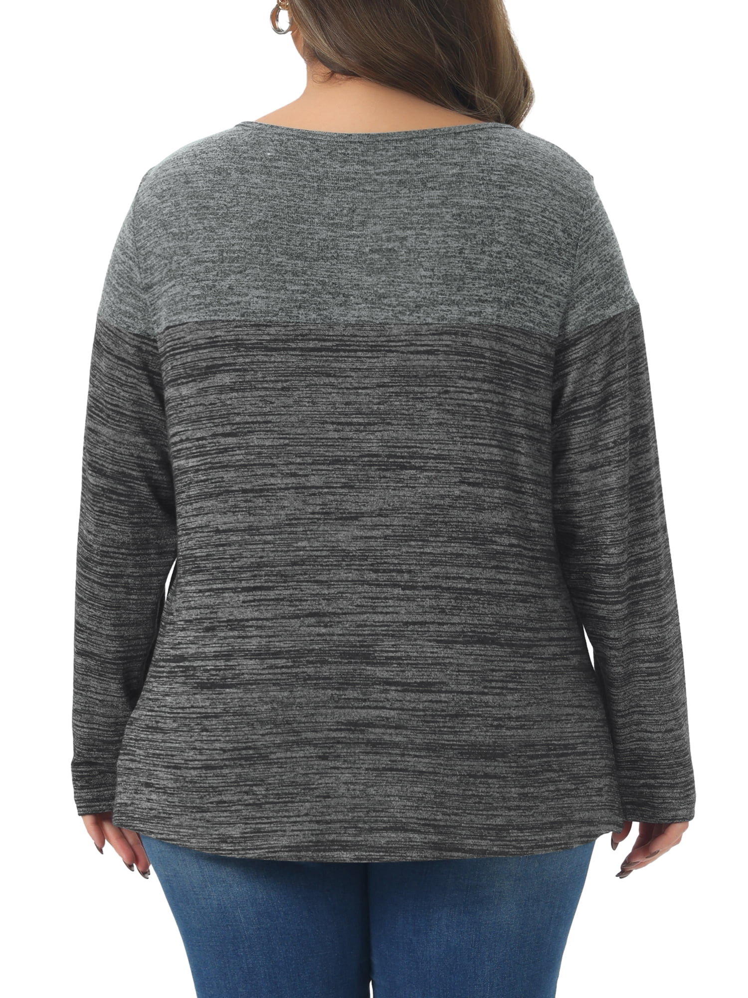 DARING DIVA Women's Plus Size Color Block Long Sleeve Crew Neck Knitted Blouse 4X Black