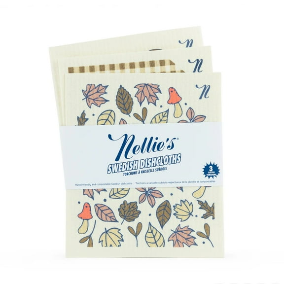 Nellie's Swedish Dishcloths (3 Pack) - Degradable, Eco-Conscious Paper Towel Alternative for Dishes - Absorb 15x Their Weight, Replace 15  Rolls of Paper Towel - Ultra Absorbent and Odor-Free