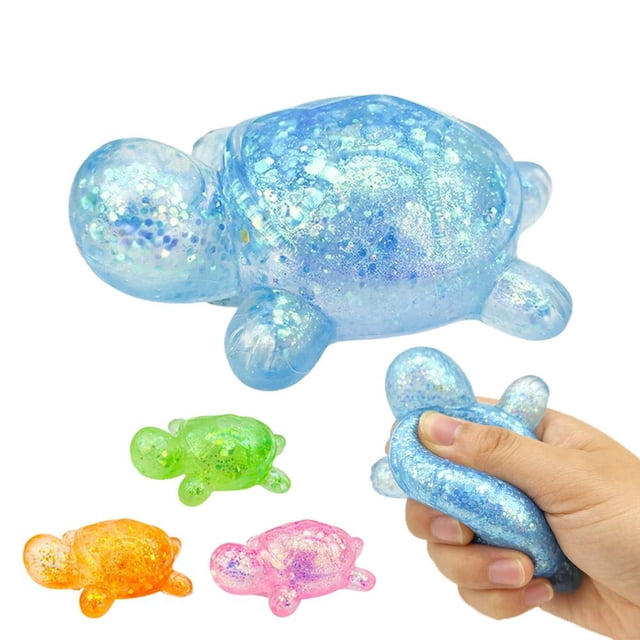 Turtle Squishies Toy, Soft Sticky Glittery Squeeze Fidget Toy for Stress Relief, Sensory Toy for Kids Adults Autism, Sparkling Birthday Party Gift