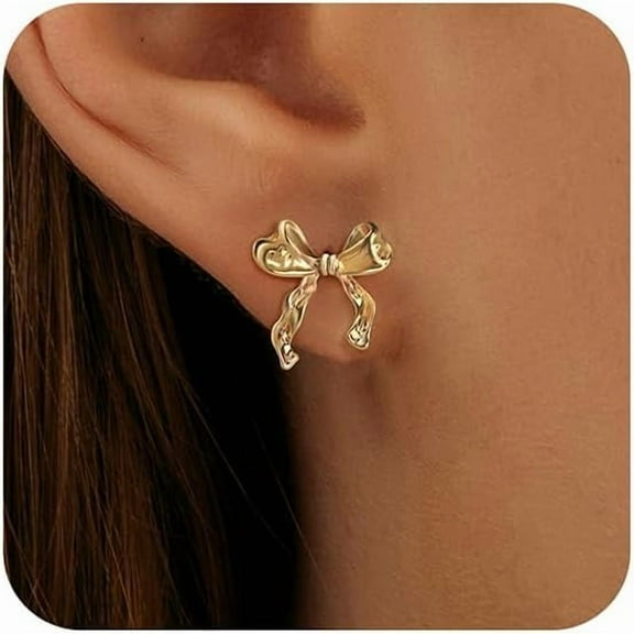 Bow Earrings For Women - Gold Earrings For Women Trendy Dainty Cute 18K Gold Plated Bow Stud Earrings Ribbon Earrings Prom Earrings Dangle Drop Earrings Statement Earrings Gold Jewelry Gifts[Z694]