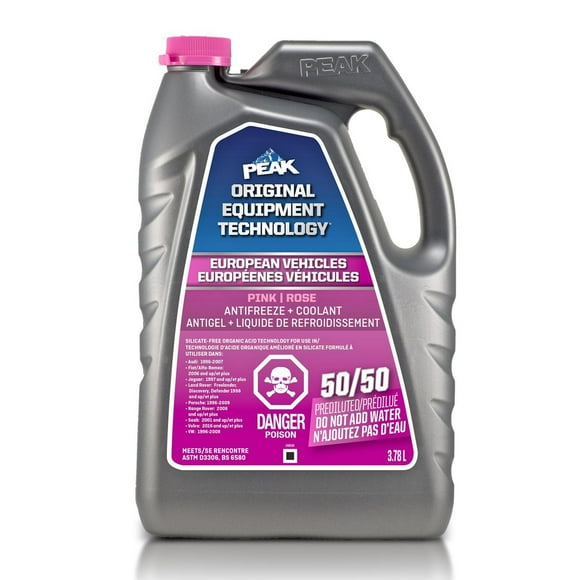 PEAK® OET Extended Life Pink 50/50 Pre-Diluted Antifreeze/Coolant for European Vehicles, 3.78 Liters, PEAK OET AFC 50/50 Euro Pink