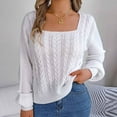 thumbnail image 2 of YUGYXL Womens Fall Sweaters Cable Knit Square Neck Lantern Sleeve Casual Loose Cute Vintage Pullover Top Trendy Clothes White M, 2 of 8