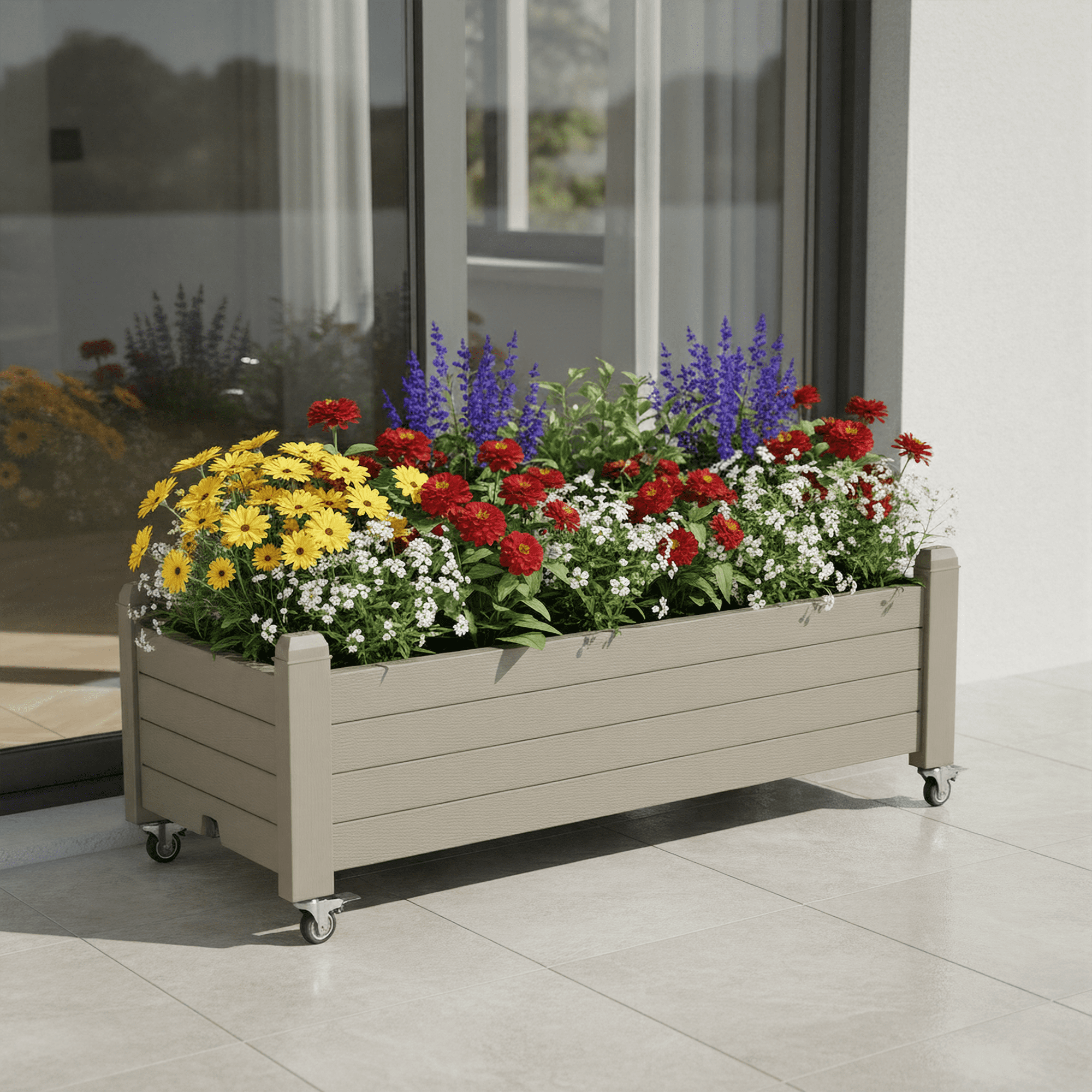 Bifanuo Durable Resin Raised Garden Bed, Plant Stand with Lockable Wheels for Flowers, Vegetables,Herbs- Perfect for Backyard, Patio, and Balcony(Gray)