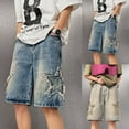 thumbnail image 5 of Hpapadks Jean Shorts Men Star Embroider Baggy Drawstring Denim Bermuda Shorts with Pockets Elastic Waist Relaxed Denim Shorts Men Blue L, 5 of 7