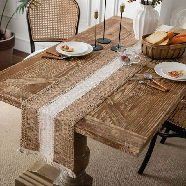 Rvkxad Bohemian Fringed Table Runner, 30x180cm Linen Tablecloth for Kitchen Dining Wedding, Table Cover, Table Mat, Table Decor