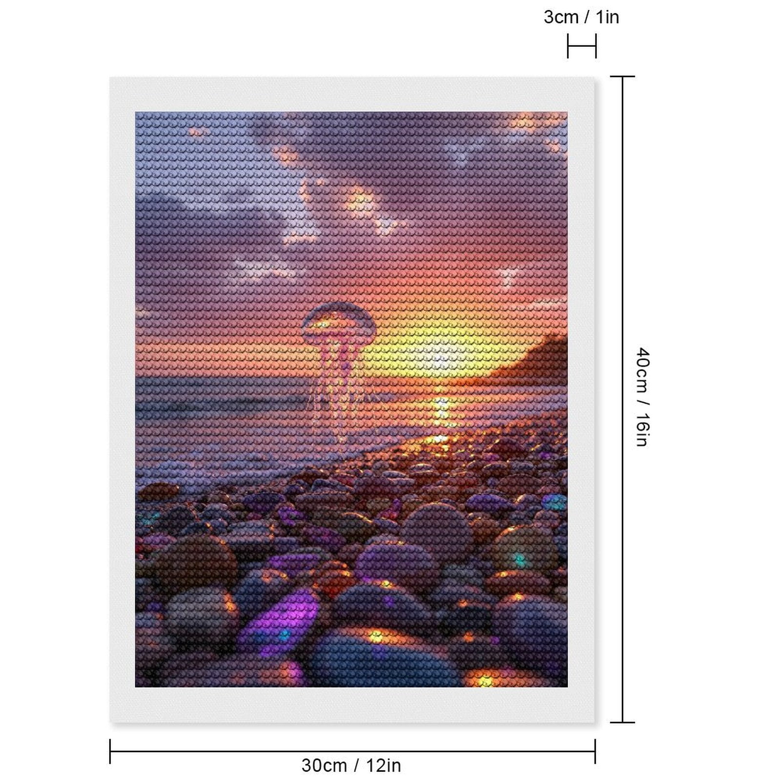 Diamond Art Kits for Adults, Jellyfish Sunset Beach Pebbles Ocean 5D Diamond Painting Kits for Adults Beginners, DIY Full Drill Diamond Painting, Gem Art and Crafts 12x16