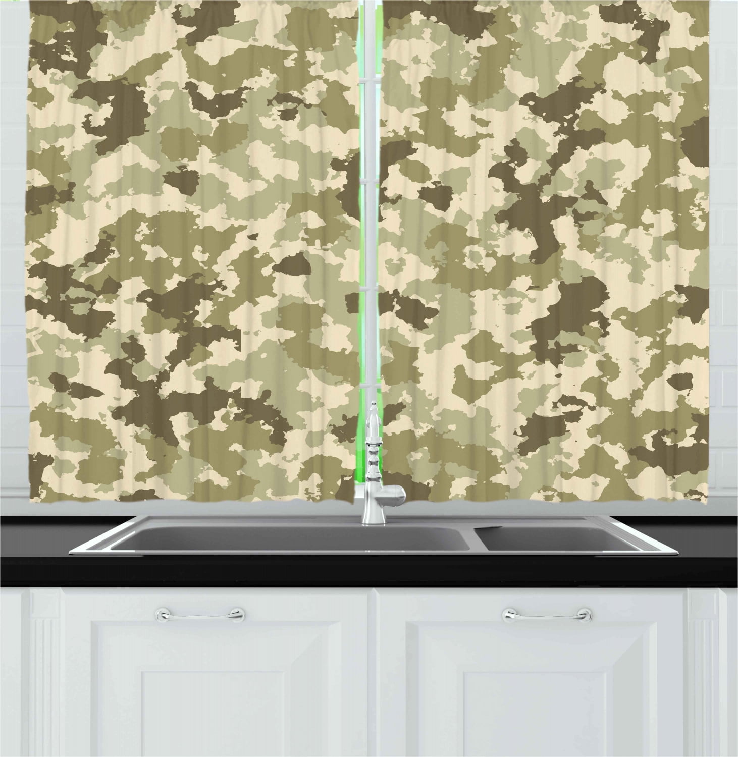 Camo Curtains 2 Panels Set, Old Fashioned Camouflage Pattern Classical