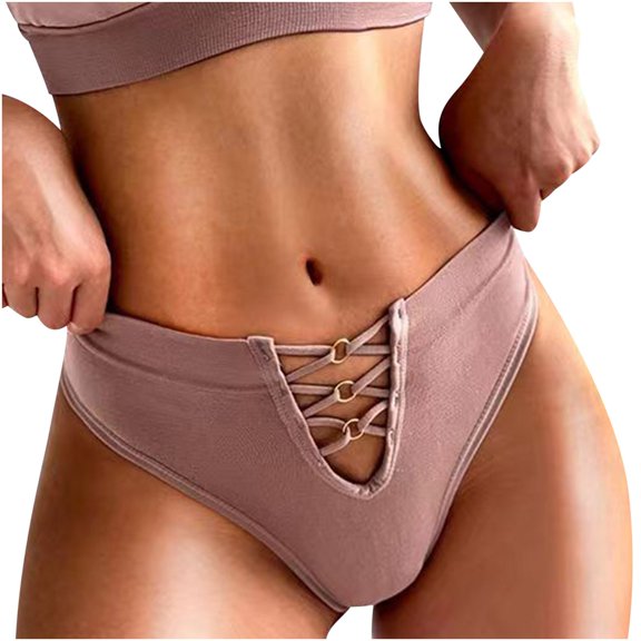 Bigersell No Panty Line Underwear Women Clearance No Show Underwear Women Briefs Panty Style P-1254 Polyester Cheeky Panties Ladies Thongs Briefs High Waist Women's Panties Khaki M