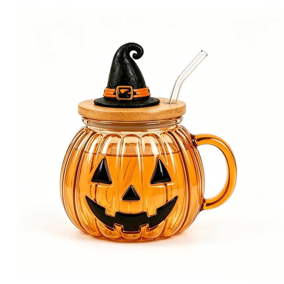 Cute Halloween-themed Clear Glass Tumbler With Lid Featuring Designs Of A Cow Ghost And A Pumpkin A Large-capacity Kitchen Drinking Glass.