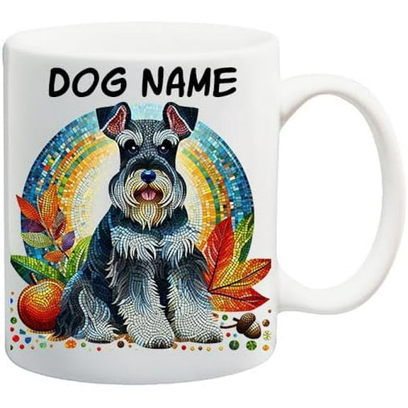 Personalized Schnauzer Dog Mug with Name, Custom Name Coffee Cup Picture Of Schnauzer Dog Stained Glass Effect, Tea Cup Gift for Pet, Gift for Him or Her Oig3 28 11 Oz White Ceramic Coffee Mug 661326