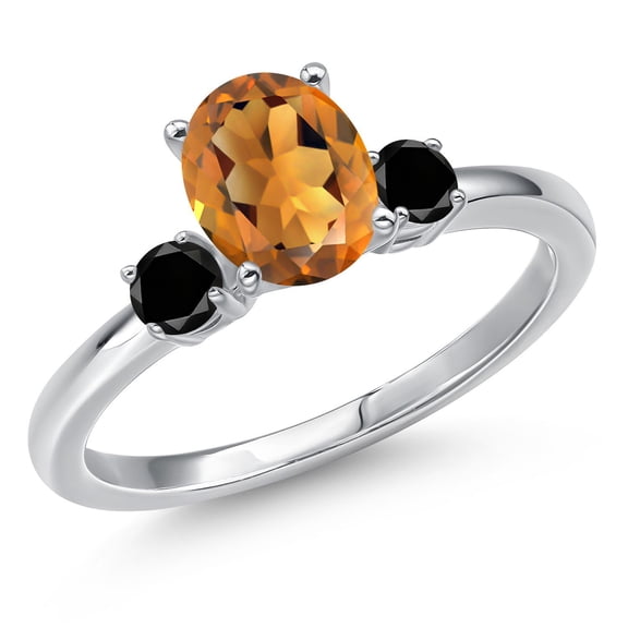 Gem Stone King 14K White Gold Orange Red Madeira Citrine and Black Diamond Engagement Ring for Women | 1.30 Cttw | Oval 8X6MM | Gemstone November Birthstone | Size 7