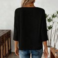 thumbnail image 5 of thefmos Women Plus Size Fall Round Neck 3/4 Sleeve Button Down Casual Solid Boho Pullover Tops for Women Cute Trendy Comfy Loose Fit Tunic Blouses Winter Business Work Clothes, Black XL, 5 of 5
