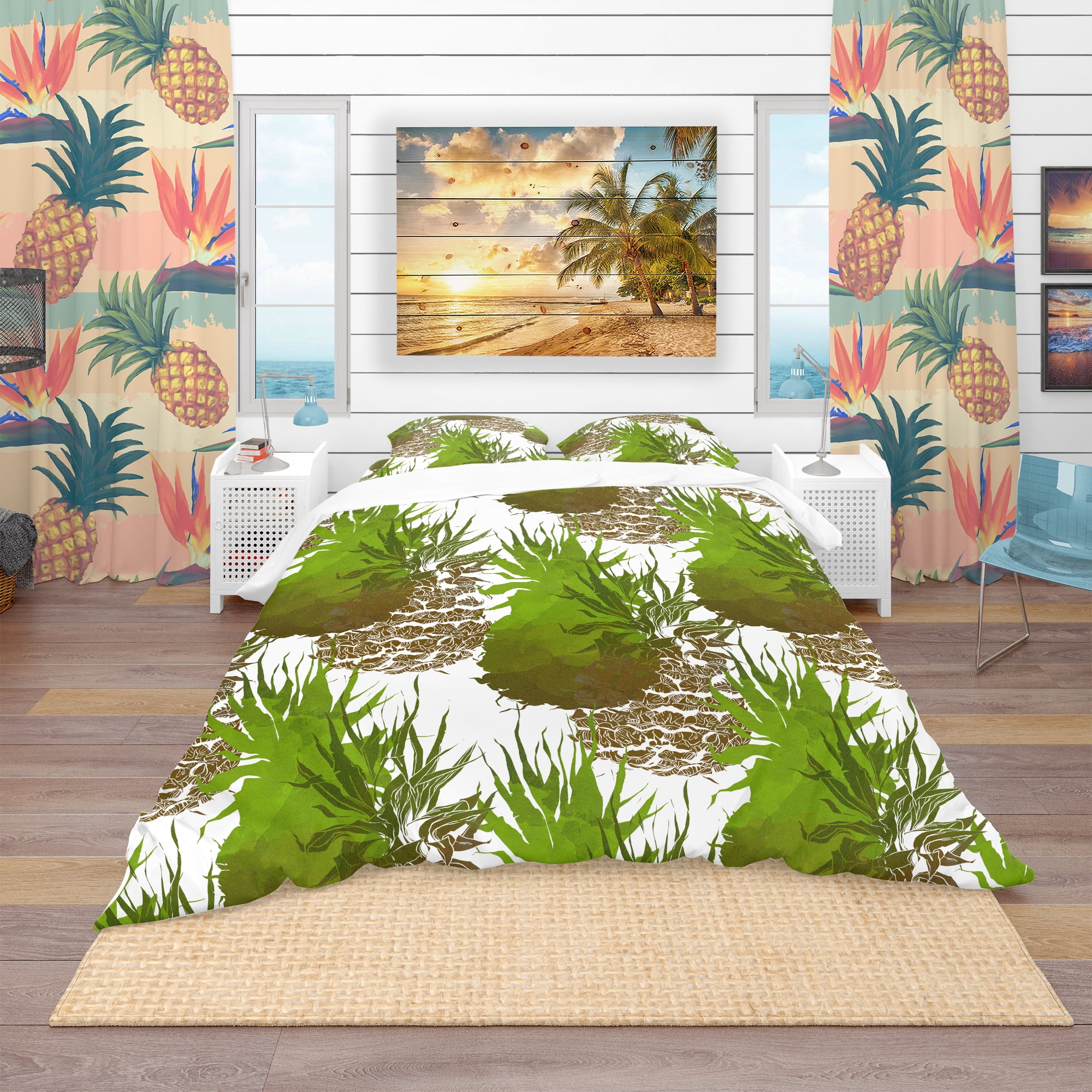 Designart 'Pineapple with Leaves Repeat Pattern' Tropical Duvet Cover Set