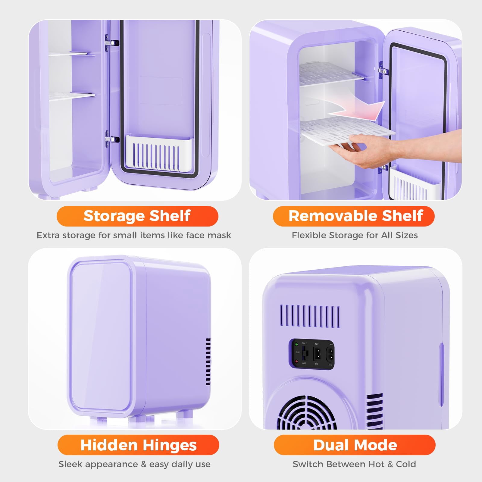 Mini Fridge, 6 Liter/8 Can 110V AC/DC Portable Thermoelectric Cooler Refrigerators for Bedroom, Skincare, Beverage, Office, Dorm Room and Car, Purple